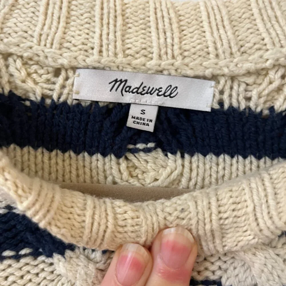 Madewell Cable Knit Striped Sweater - Picture 3 of 6